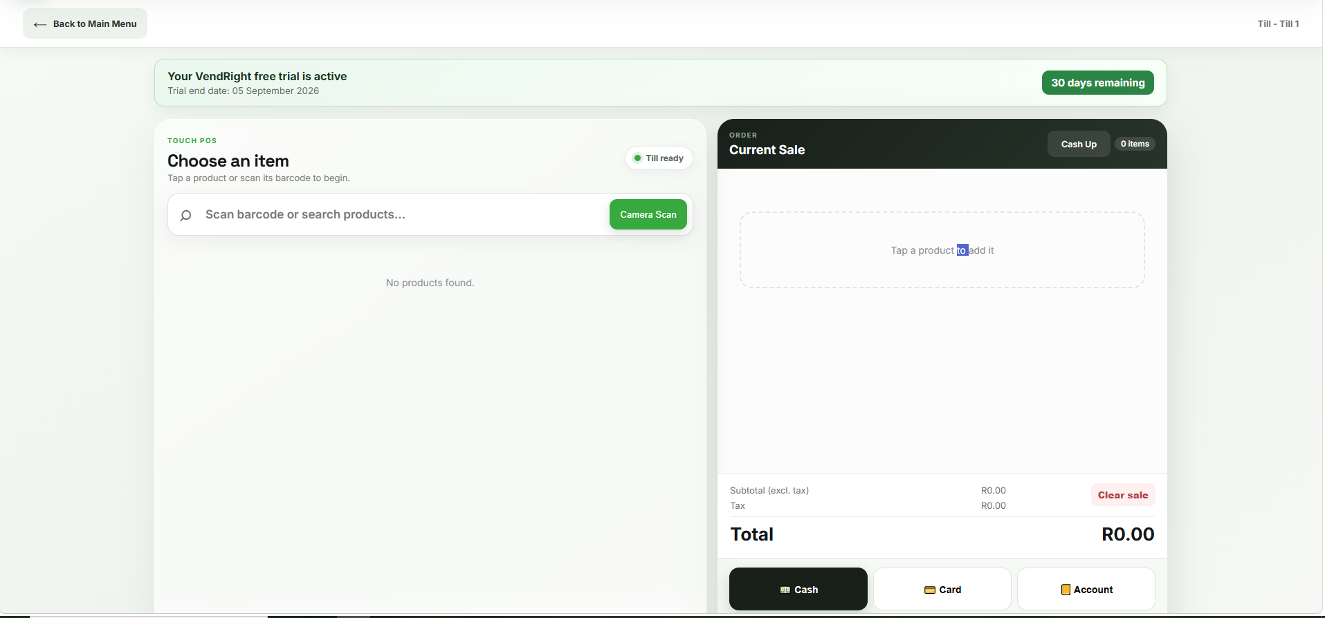 VendRight POS checkout screen