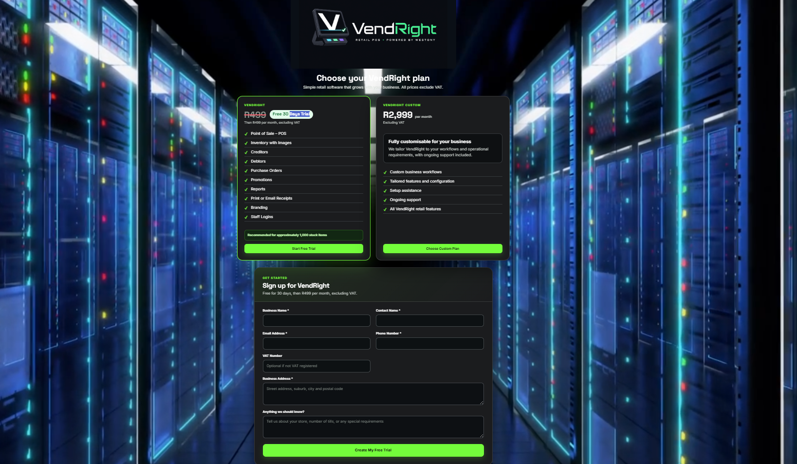 VendRight signup and user onboarding screen